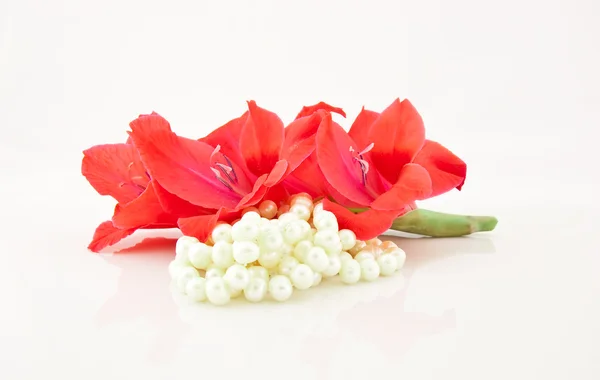 Ramo di bellissimi fiori e collana — Foto Stock