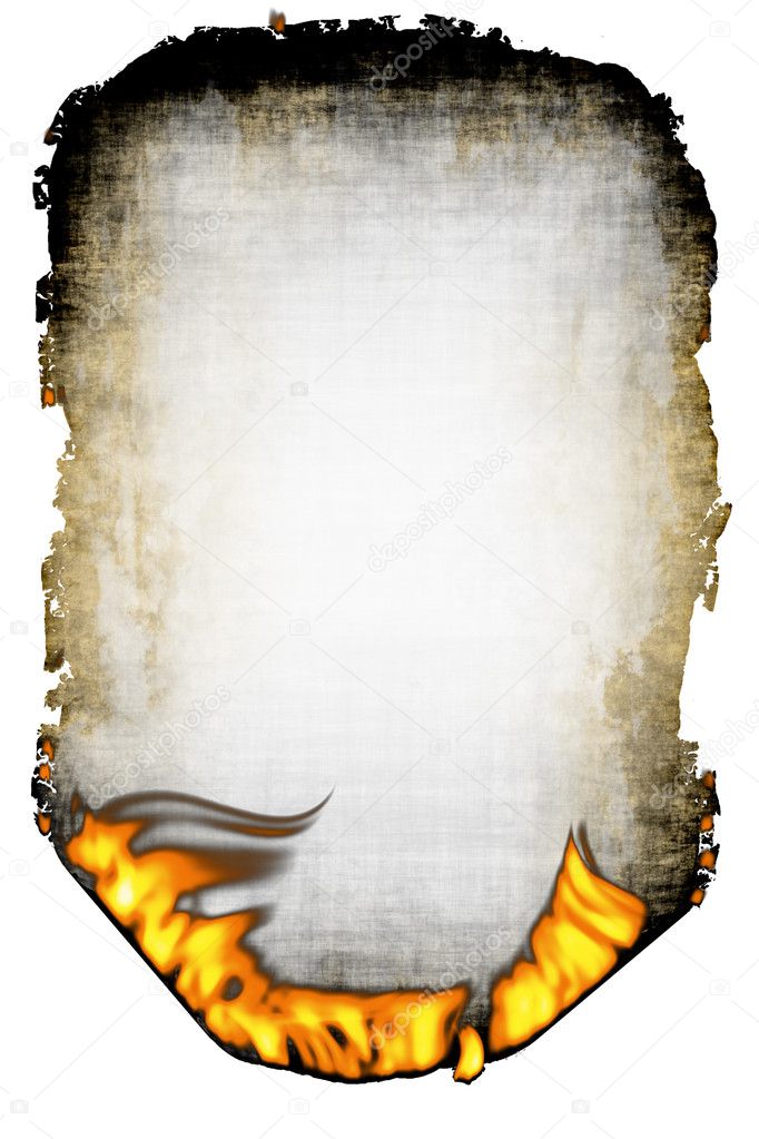 Sheet of the old scorched paper and fire