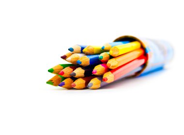 Set of color pencils in a box clipart