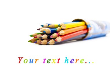 Set of color pencils in a box clipart