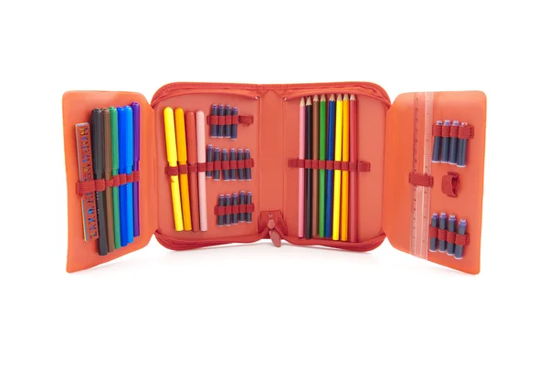 Ensemble de crayons de couleur dans une boîte — Photo