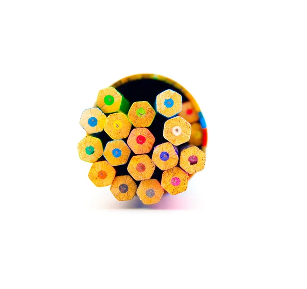 Bir kutu içinde renkli kalemler set — Stok fotoğraf