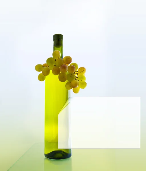 Fles van witte wijn en witte druiven — Stockfoto