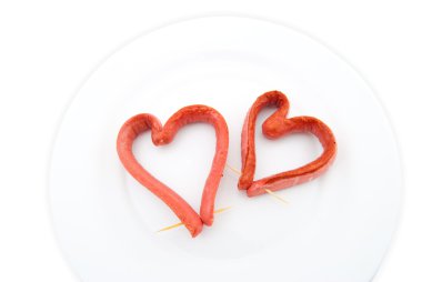 Two Fried sausage in the form of heart clipart