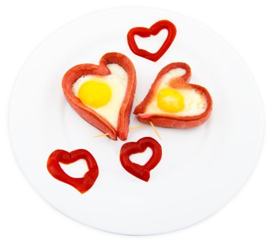 Fried sausages in the form of heart clipart