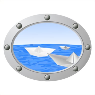 Porthole on the sea and floating pap clipart