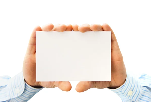 Czyste białe karty w ręce człowieka — Zdjęcie stockowe