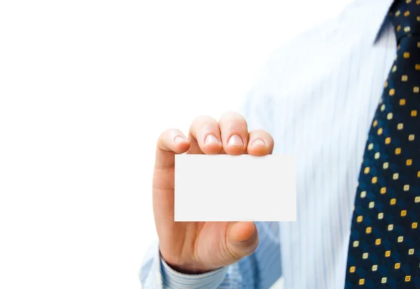 Czyste białe karty w ręce mężczyzny — Zdjęcie stockowe