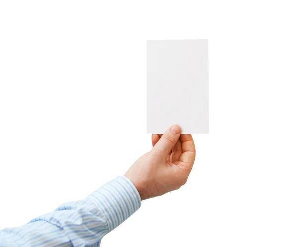 Cartão branco puro na mão do homem — Fotografia de Stock