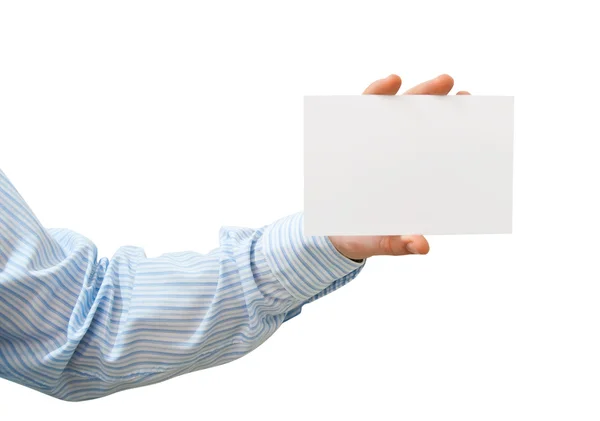 Adamın elinde saf beyaz kart — Stok fotoğraf