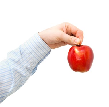 Red apple in a man's hand clipart