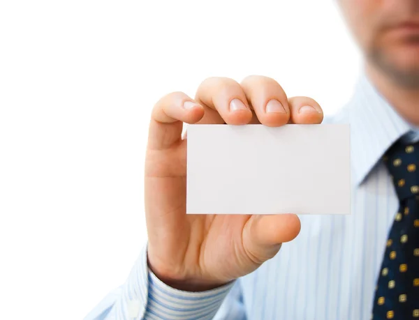 Czyste białe karty w ręce mężczyzny — Zdjęcie stockowe
