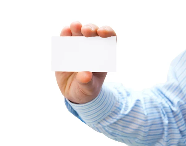 Чистая белая карта в руке человека — стоковое фото