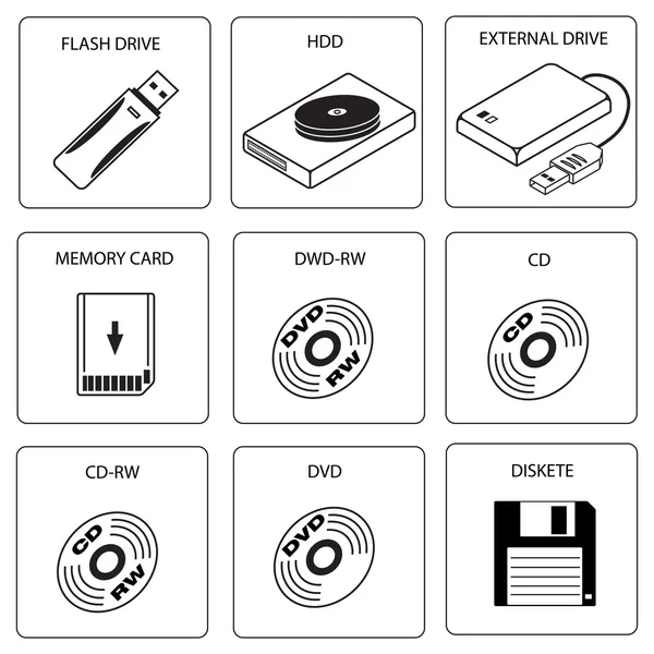 stock vector Icon set of data storage media