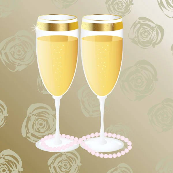Copos de casamento com champanhe — Vetor de Stock
