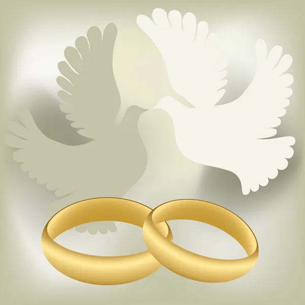 Wedding rings with pigeons — Stock Vector