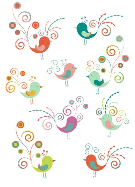 Conjunto de aves de decoración — Vector de stock