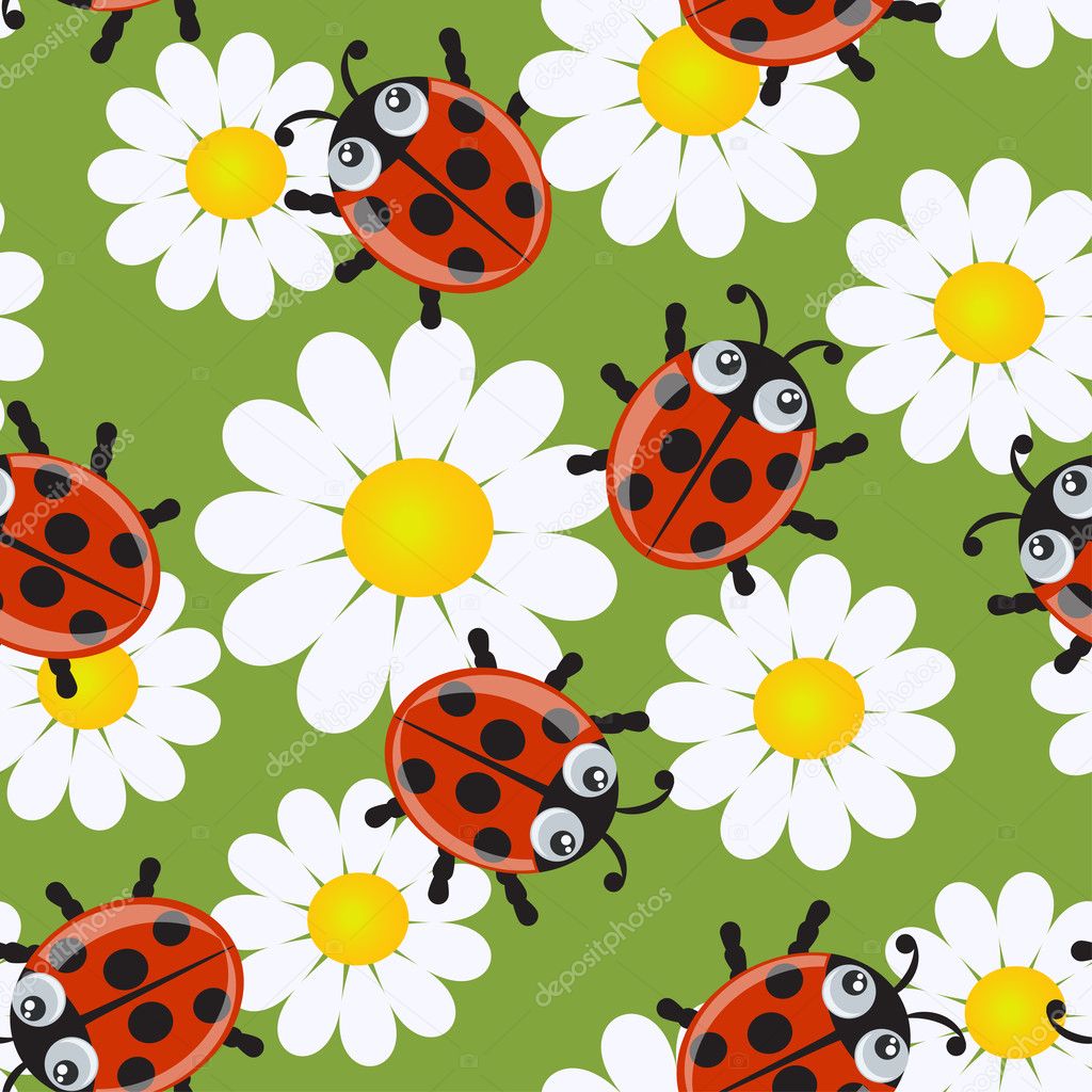 Seamless pattern with ladybirds