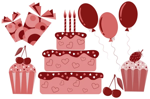 Tatlılar, Pastalar ve hediye seti — Stok Vektör