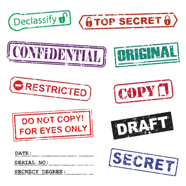 Conjunto de selos de tinta para documentos secretos — Vetor de Stock