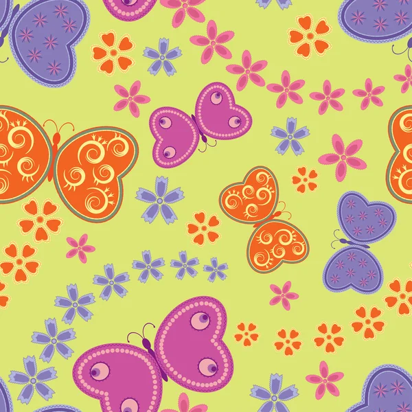 Seamless pattern with butterflies and fl — Stock Vector