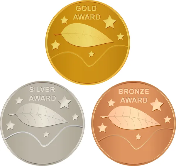 Uppsättning av guld, silver och brons utmärkelser — Stock vektor