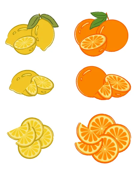 柠檬和橙片一套 — 图库矢量图片