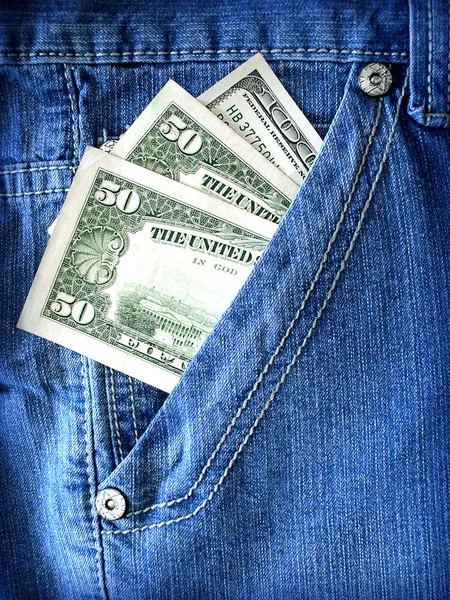 Dollar in zak jeans — Stockfoto