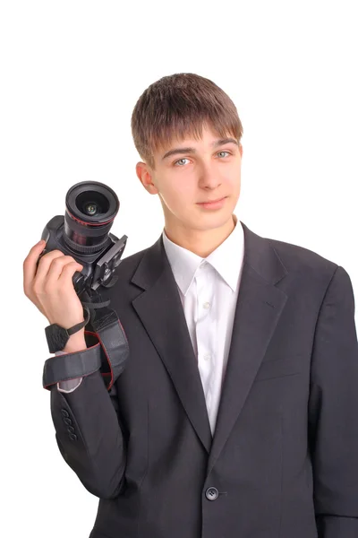 Nastolatek z aparatu — Zdjęcie stockowe