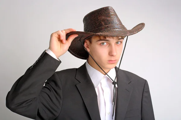 Tiener in stetson hoed — Stockfoto