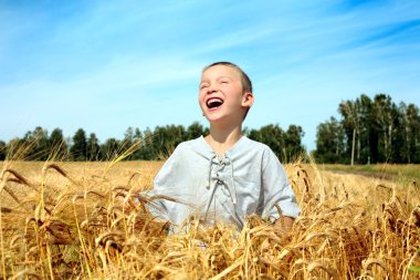 Kid in wheat field clipart