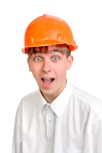 Nastolatek w twardy kapelusz — Zdjęcie stockowe