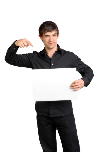 Homme tenant du papier blanc — Photo