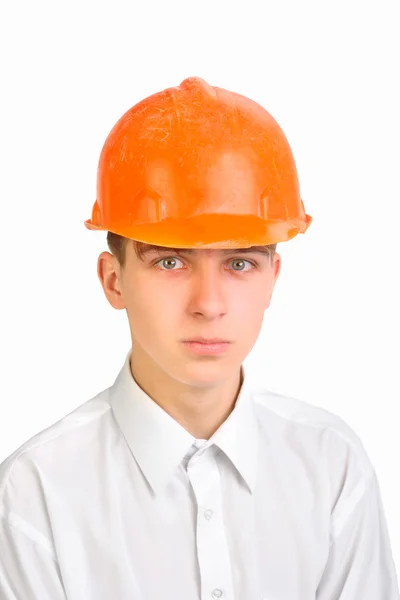 Adolescente em chapéu duro — Fotografia de Stock