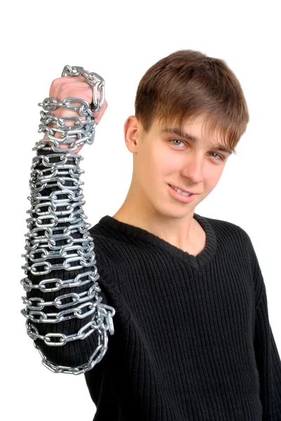 Teenager s řetězem — Stock fotografie
