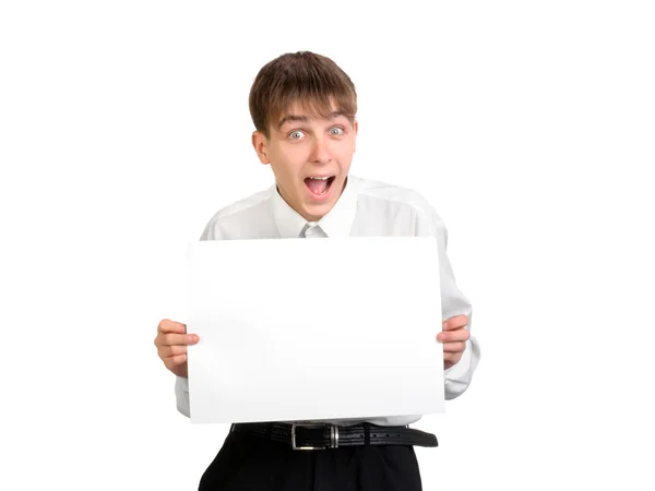 Adolescente segurando papel em branco — Fotografia de Stock