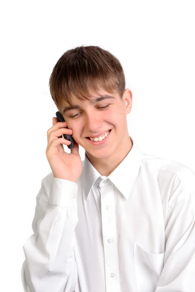Happy teenager with phone — Stock Photo, Image