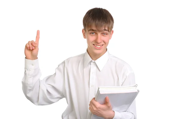 Teenager mit erhobenem Zeigefinger — Stockfoto