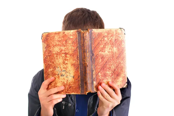 Person med gammal bok — Stockfoto