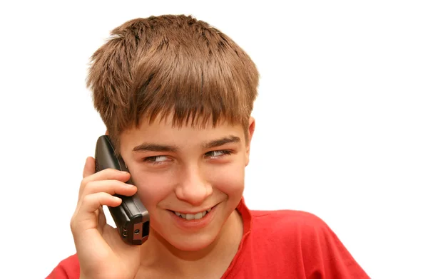 Jongen spreken telefoon — Stockfoto