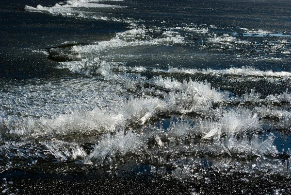 Thawing ice on lake surface — Stock Photo, Image