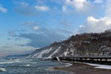 Winter landscape: Baltic sea embankment clipart