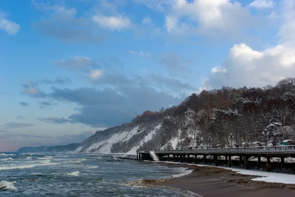 Χειμερινό τοπίο: ανάχωμα στη Βαλτική θάλασσα Εικόνα Αρχείου