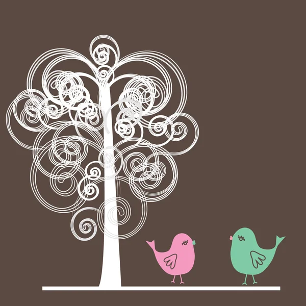 Aves bajo el árbol — Archivo Imágenes Vectoriales