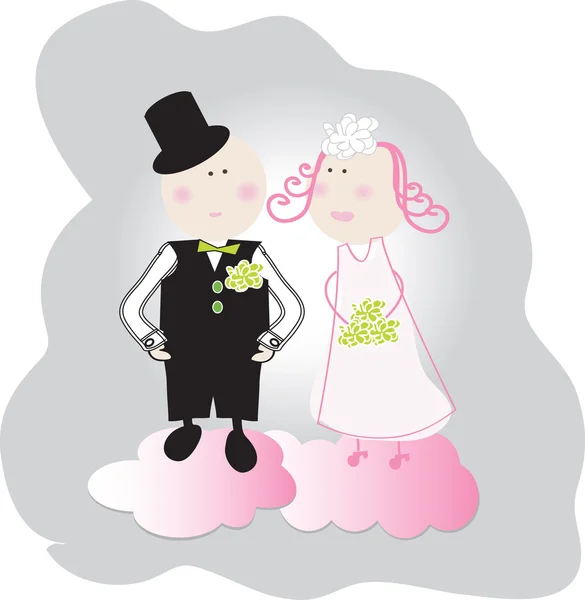 Sposa e sposo sulle nuvole . — Vettoriale Stock