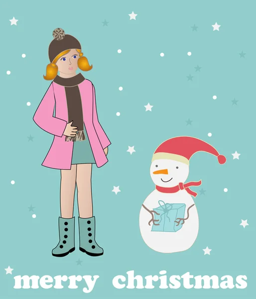 Dívka a sněhulák. — Stockový vektor