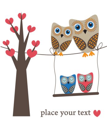 Owls family on the tree. clipart