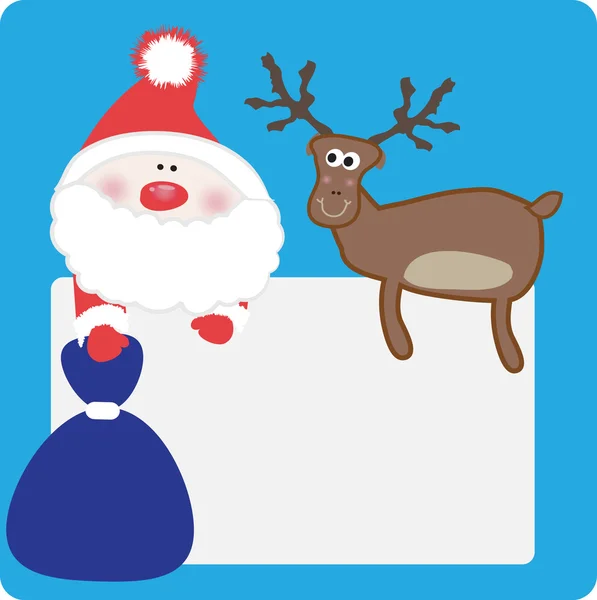 Babbo Natale e renna con striscione . — Vettoriale Stock