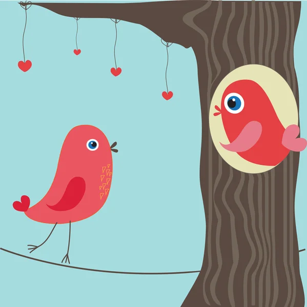 사랑 나무에 새 들. — 스톡 벡터