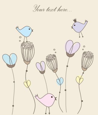 Retro greeting card with birds clipart